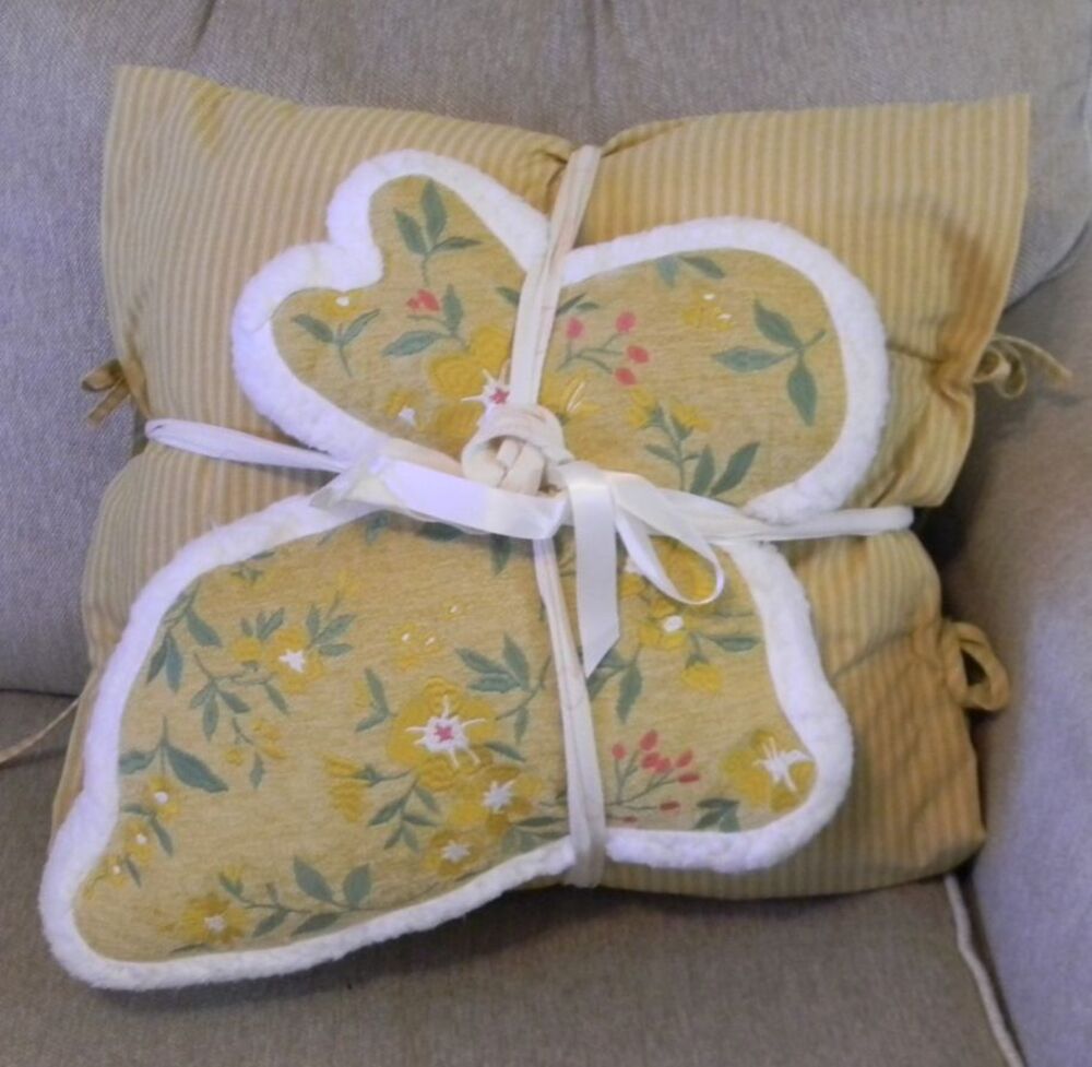 Sheffield Home Set of 2 Decor Pillow Embroidered  Easter Bunny Yellow Floral NWT